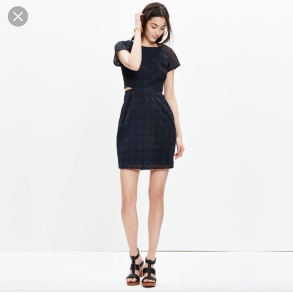 Madewell Eyelet Happening Cutout Dress black sz 4